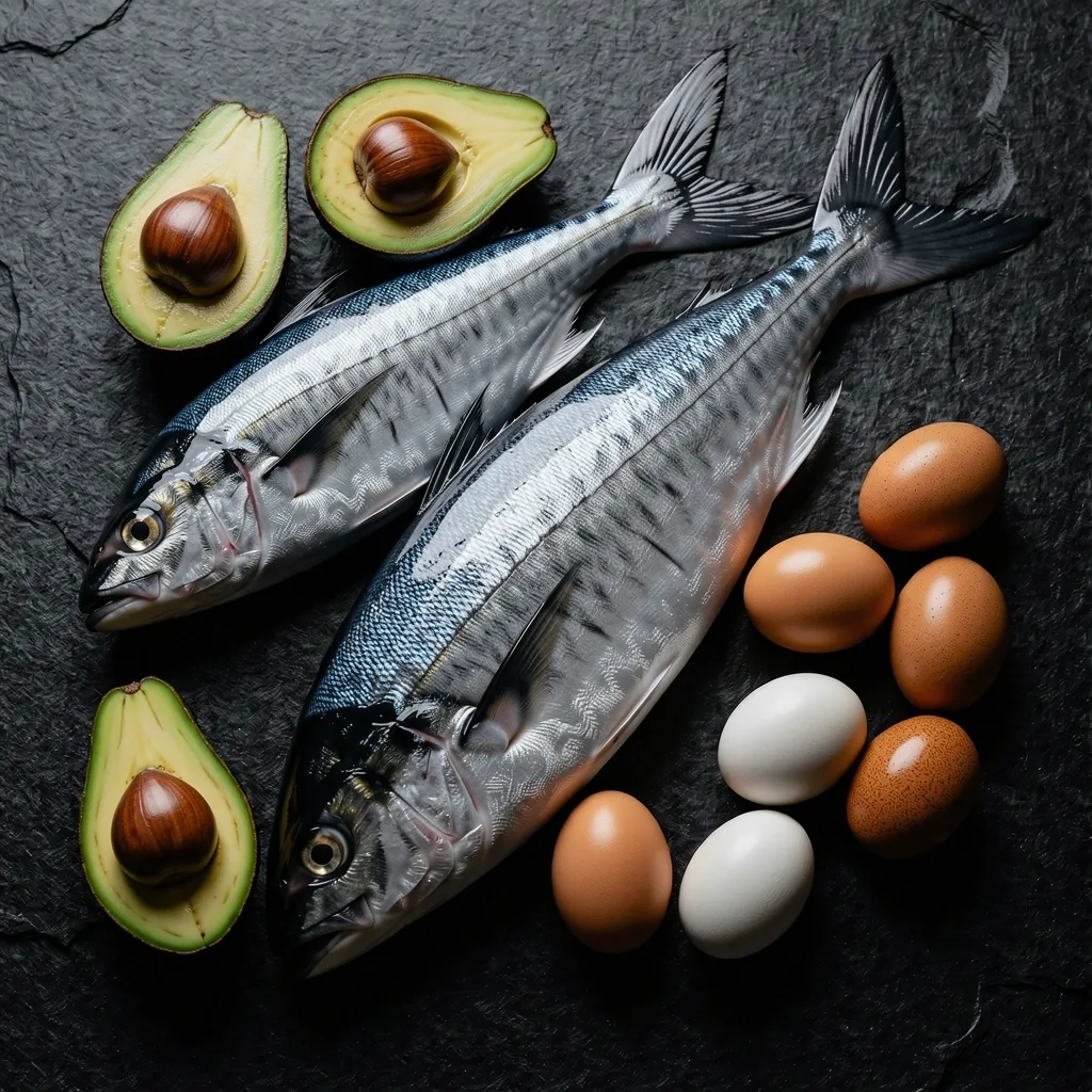 Raw whole foods on dark surface